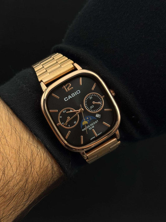 Casio MTP Oro Rosa Tablero Negro