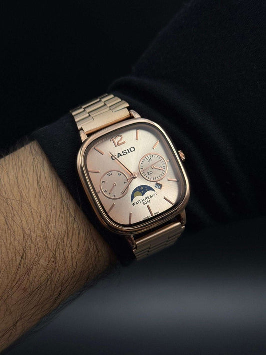 Casio MTP Oro Rosa Tablero Plateado